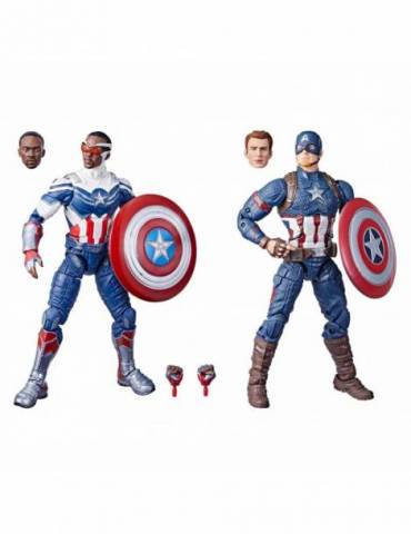 Figura Marvel Legeds Series F58805 Captain America: Sam Wilson Y Steve Rogers Set 2 15 cm