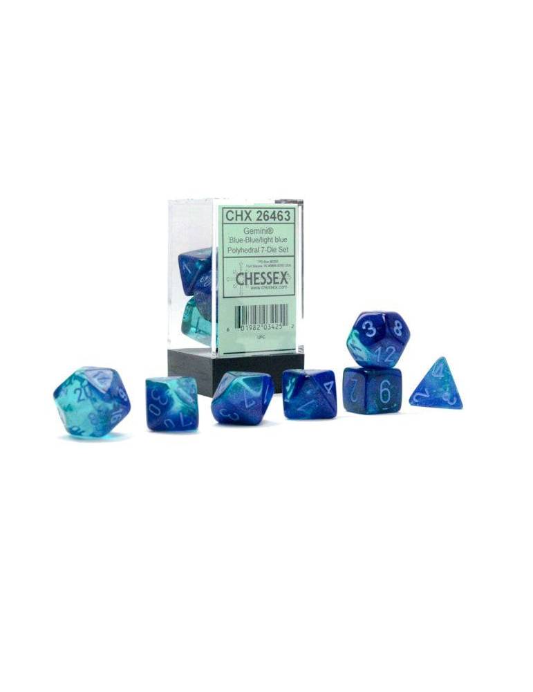 Set de dados Chessex Gemini Poly Blue/Lightblue Lumi (7)