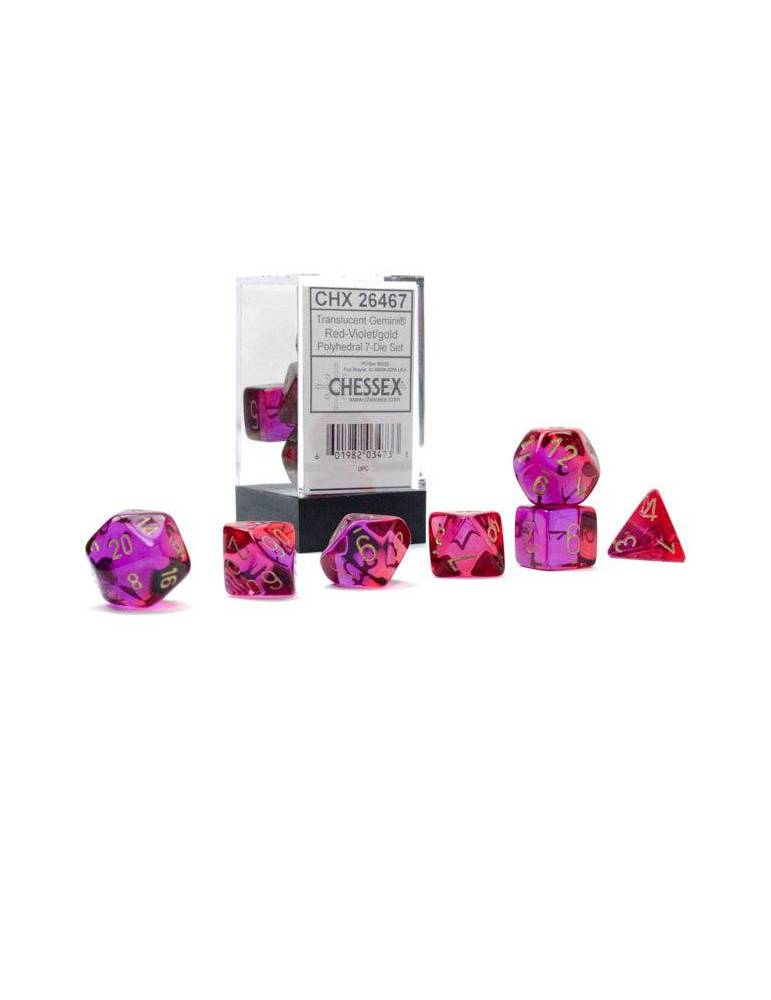 Set de dados Chessex Gemini Poly Trans Red/Violet/Gold (7)