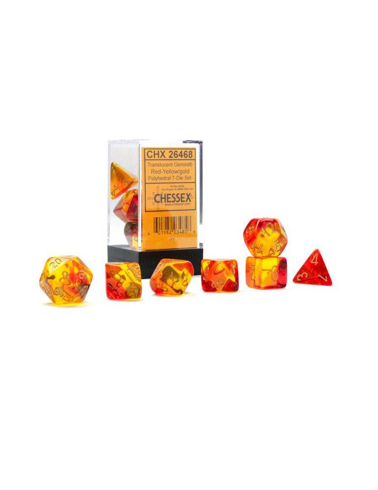 Set de dados Chessex Gemini Poly Trans Red/Yellow/Gold (7)