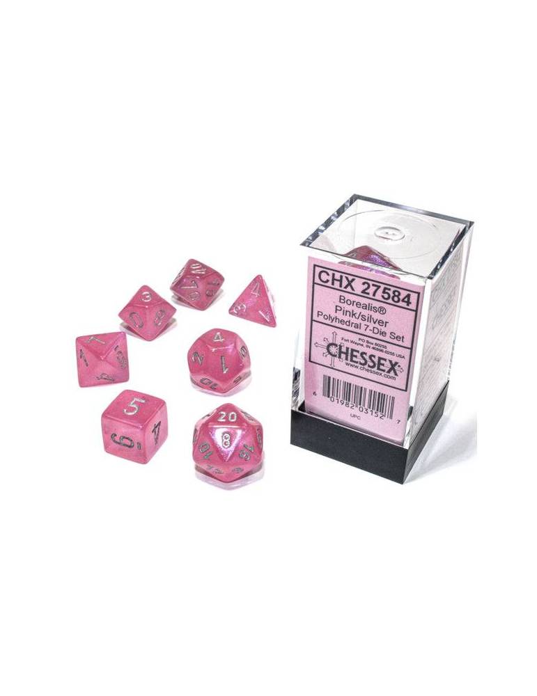 Set de dados Chessex Borealis Poly Pink/Silver (7)