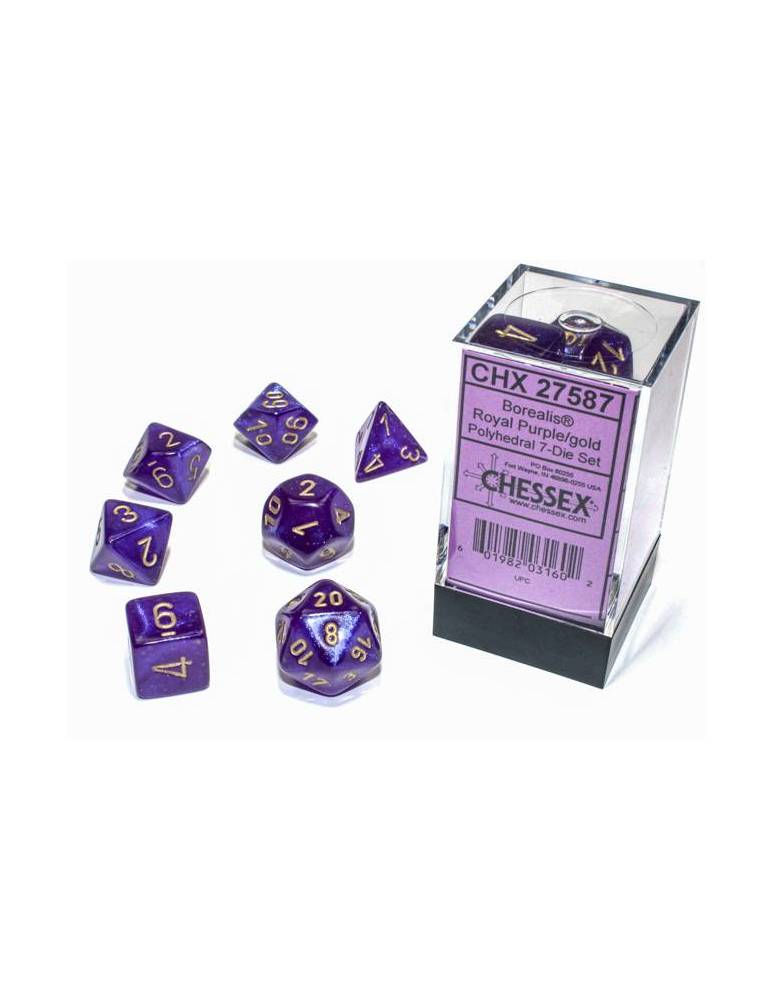 Set de dados Chessex Borealis Poly R Purple/Gold (7)