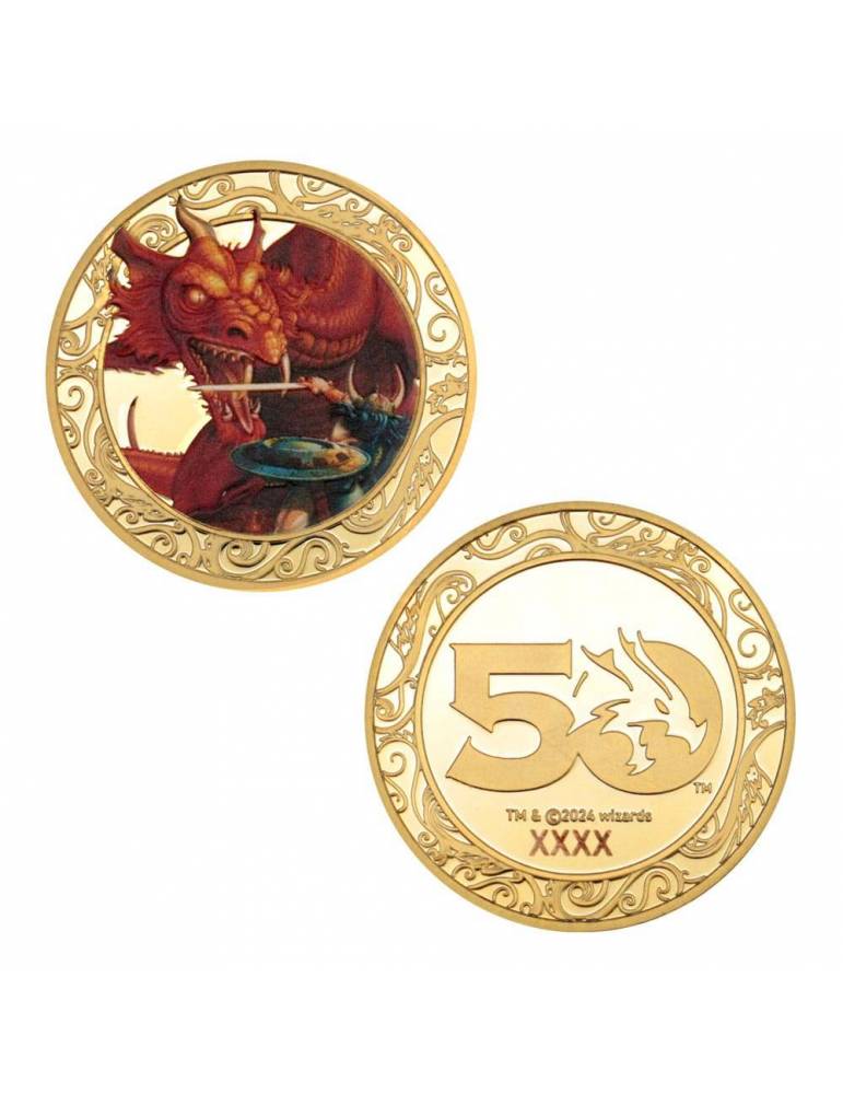 Dungeons & Dragons Moneda 50th Anniversary with Colour Print 24k Gold Plated Edition 4 cm