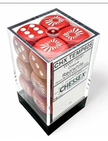 Set de dados Chessex D6 16mm WWII Dice Japan Opaque Red/White (12)