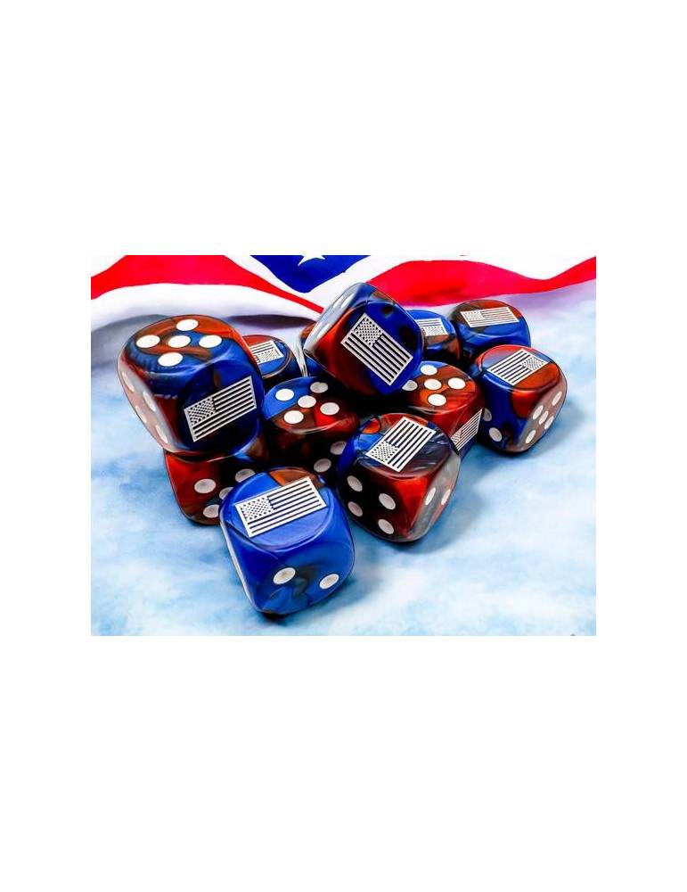 Set de dados Chessex D6 16mm WWII Dice United States Gemini Blue-Red/White (12)