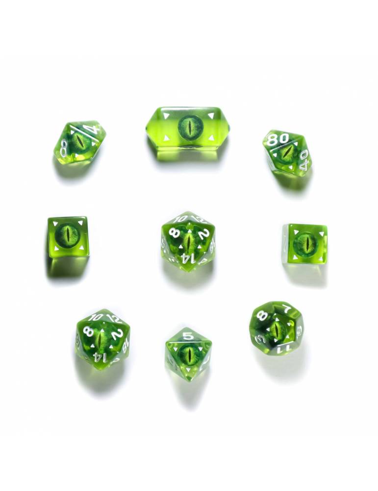 Set de dados Spidermind Games: Dragon Eye Dice Legendary Cut Round Edge - Green