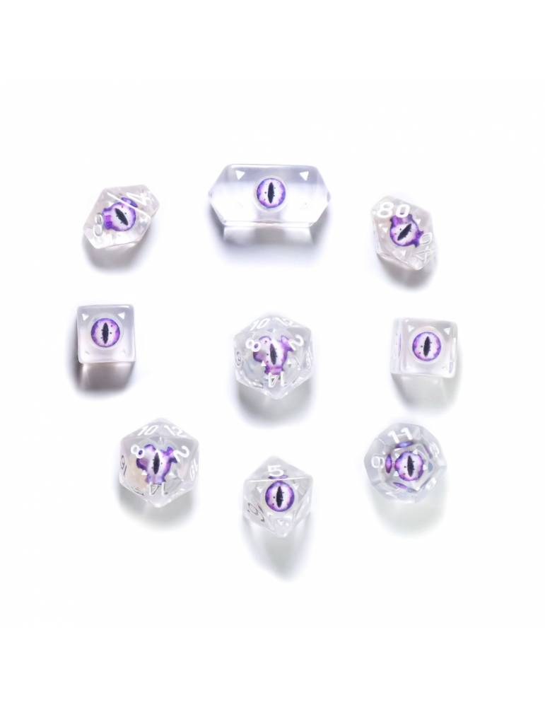 Set de dados Spidermind Games: Dragon Eye Dice Legendary Cut Round Edge - White