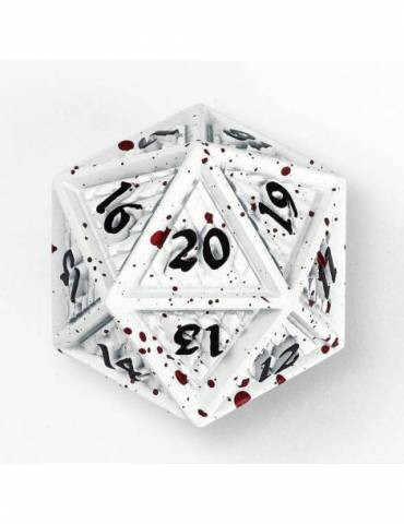 Dado de 20 caras Behemoth 45mm Solid Metal D20 Spin Down -Matt White w/Blood Red