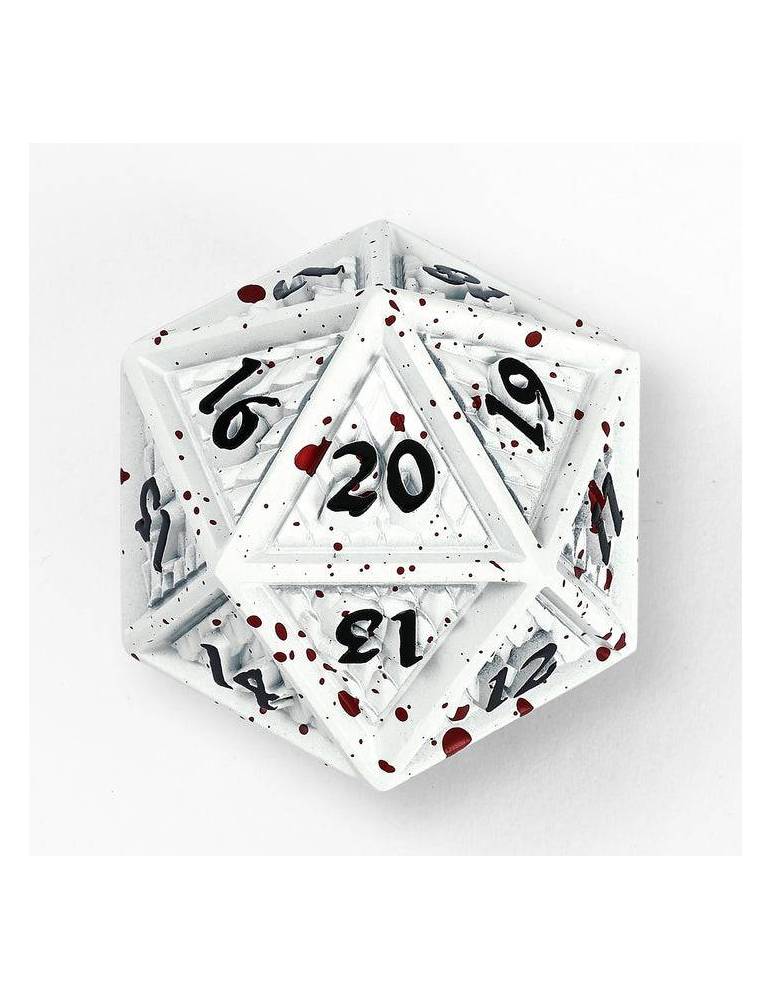 Dado de 20 caras Behemoth 45mm Solid Metal D20 Spin Down -Matt White w/Blood Red