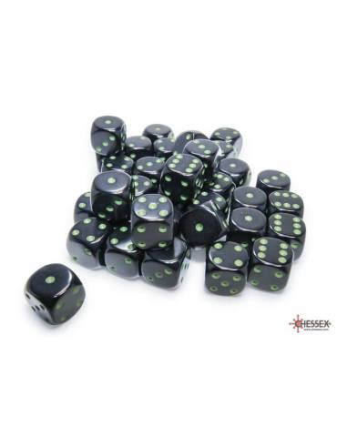 Opaque 12mm d6 Black/green Dice Block (36)