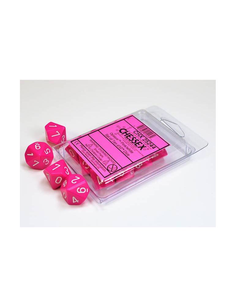 Opaque Pink/white Set of 10 d10s