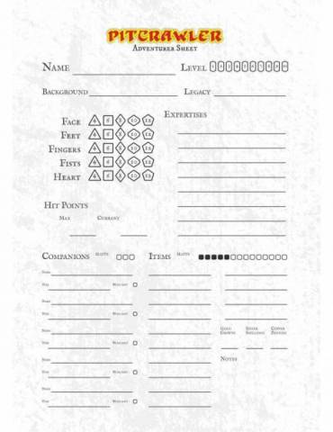 Pitcrawler RPG Character Sheet Pad