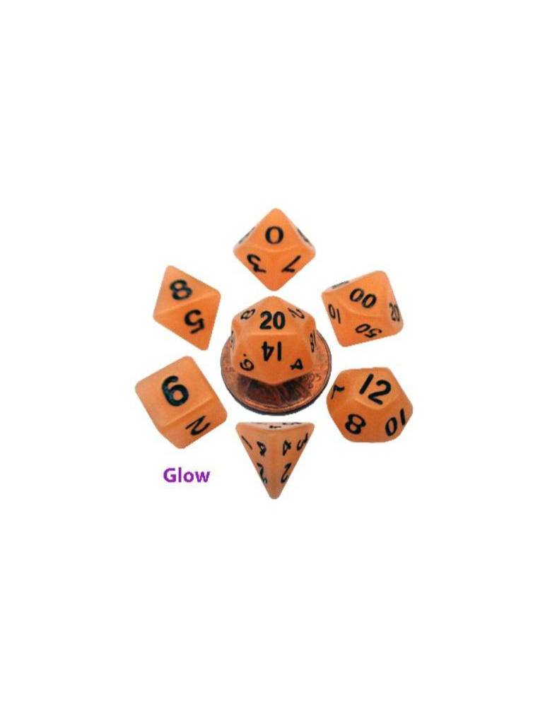 Set de Dados Mini Polyhedral Glow Orange with Black Numbers