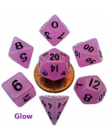 Set de Dados Mini Polyhedral Glow Purple with Black Numbers