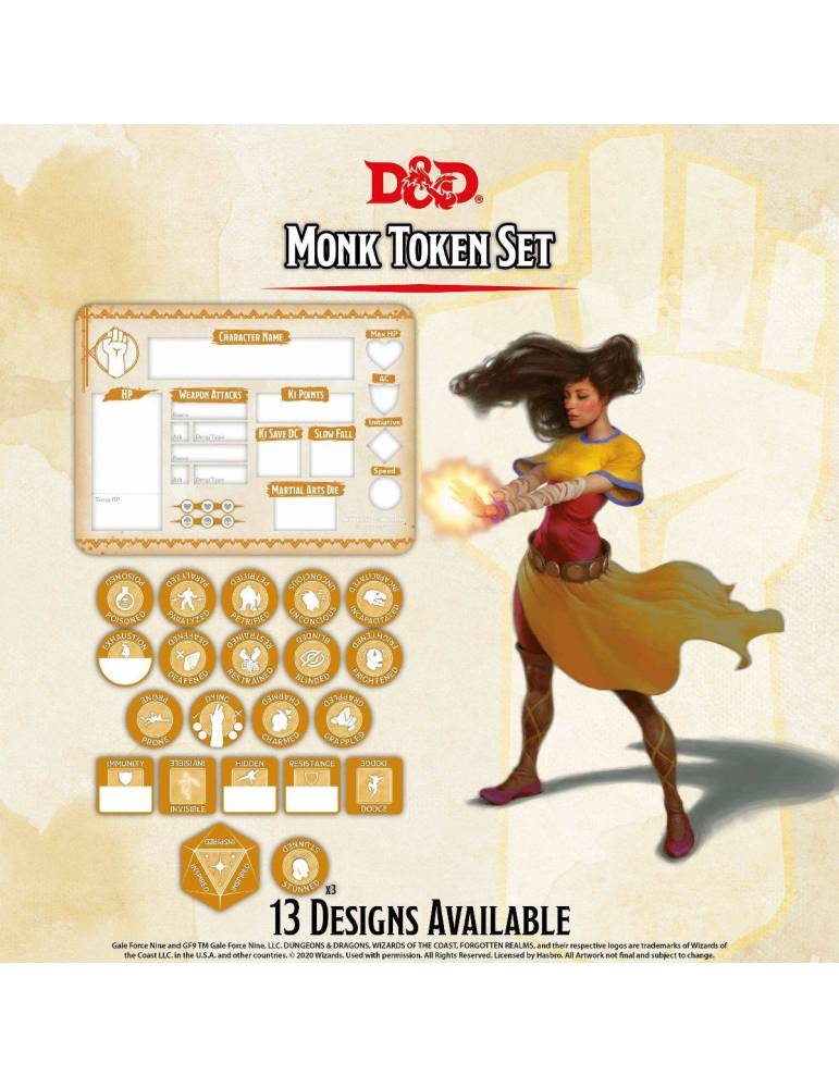 Set de Tokens Dungeons & Dragons: Monk (Player Board & 22 tokens)